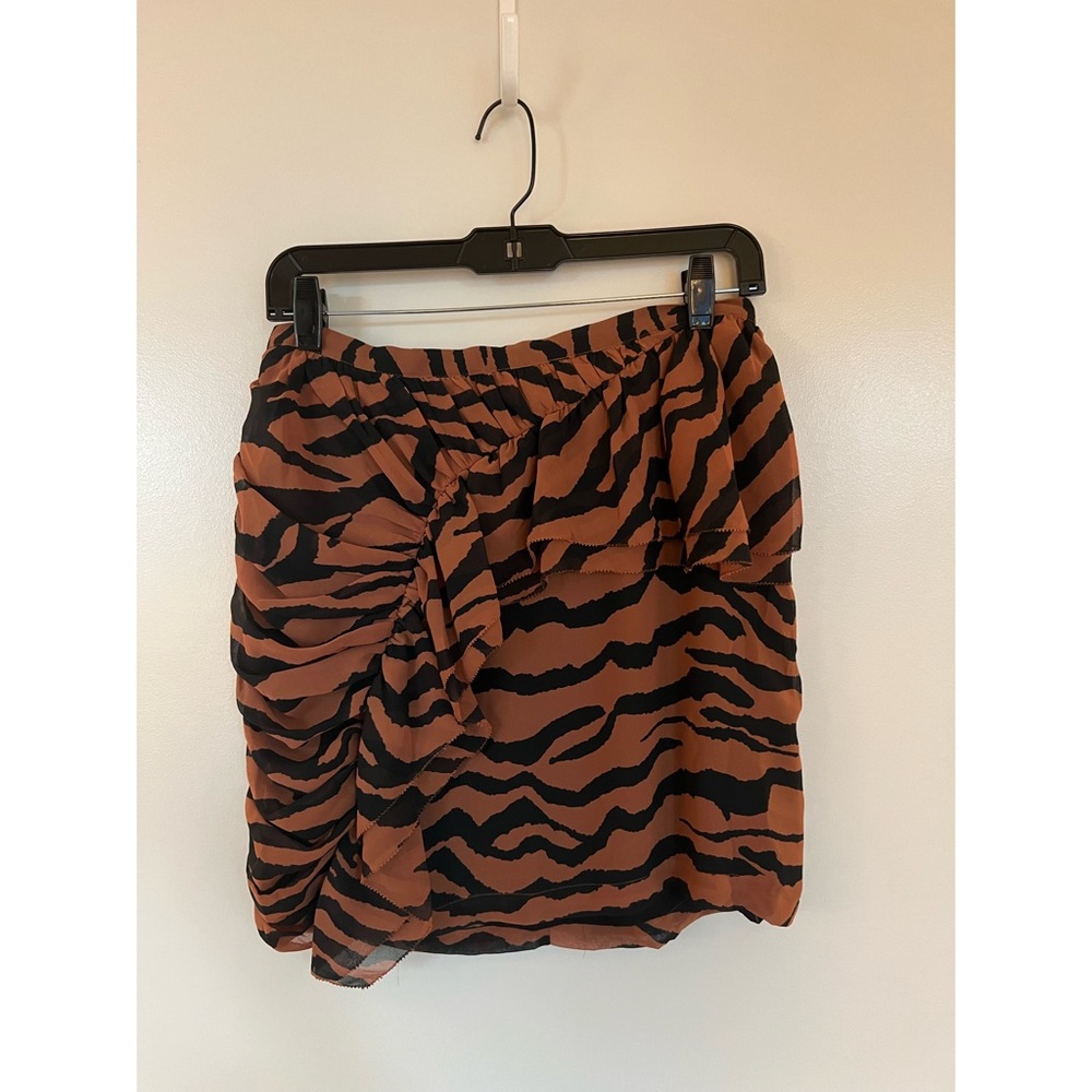 All Saints, brown and black animal print midi skirt